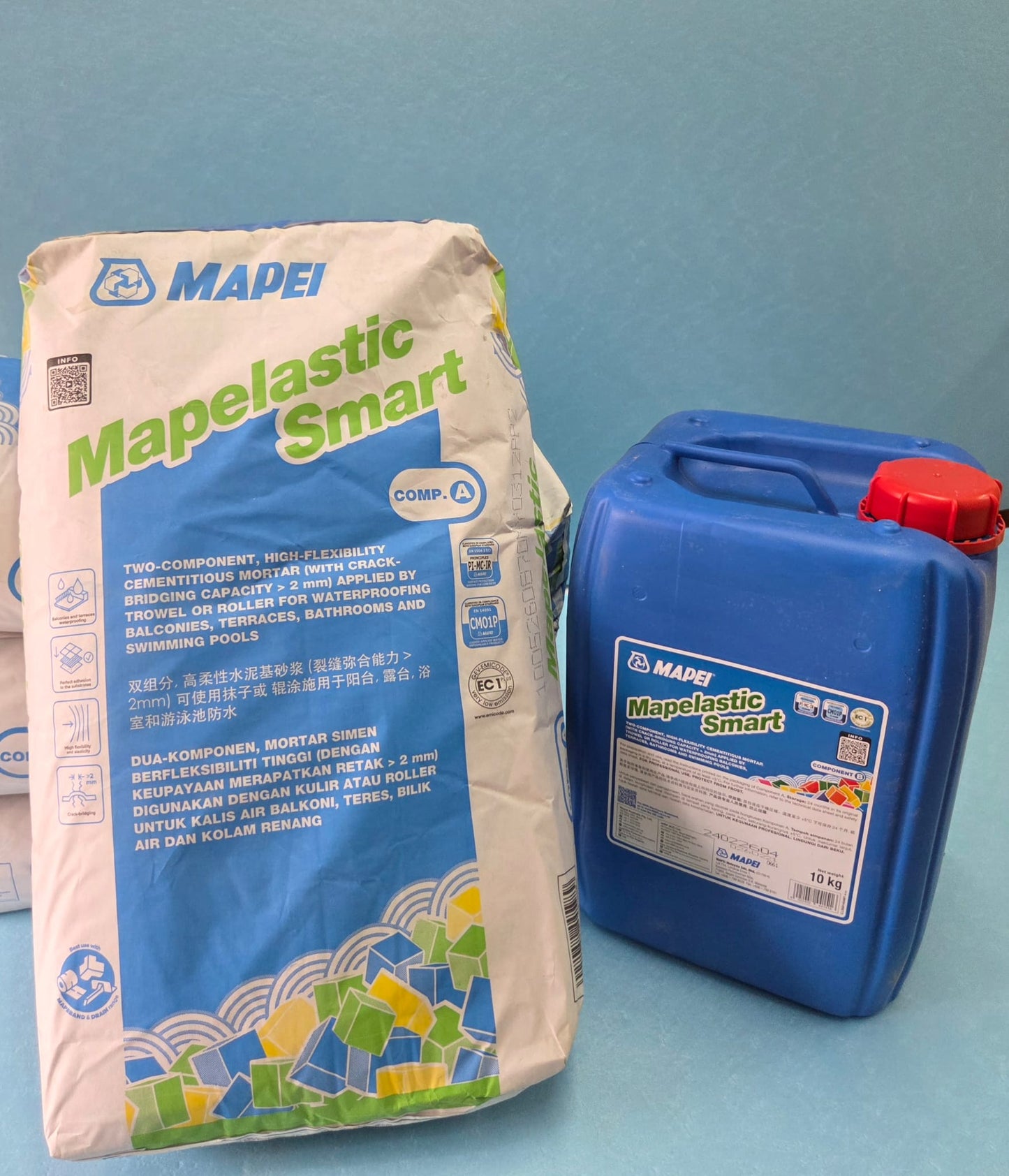 馬貝 Mapei Mapelastic Smart 雙組份高彈性水泥基防水漿 30KG 套裝（粉料 + 乳液）| Mapei Mapelastic Smart two-component high-flexibility waterproofing mortar 30kg kit