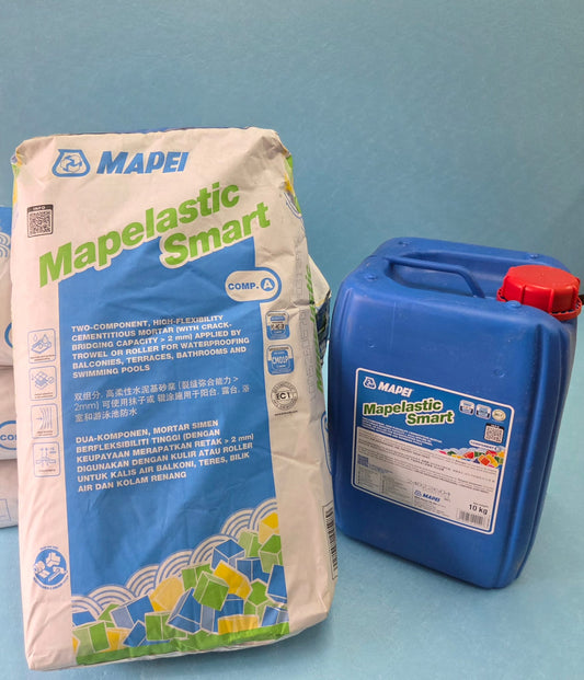 馬貝 Mapei Mapelastic Smart 雙組份高彈性水泥基防水漿 30KG 套裝（粉料 + 乳液）| Mapei Mapelastic Smart two-component high-flexibility waterproofing mortar 30kg kit